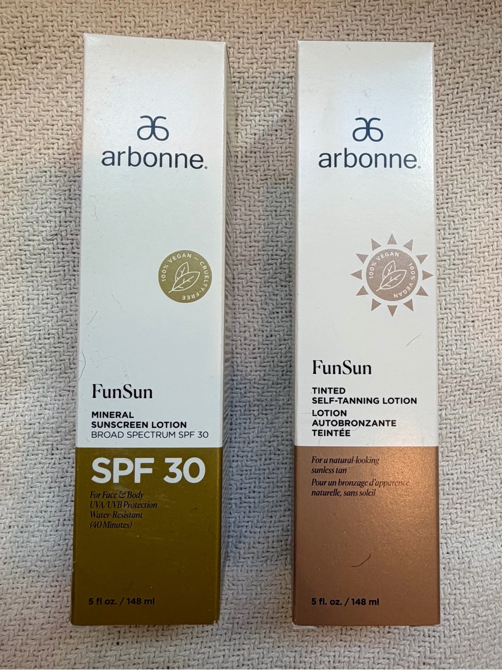 Arbonne FunSun Mineral Sunscreen Lotion SPF 30 and Tinted Seft-Tanning Lotion
